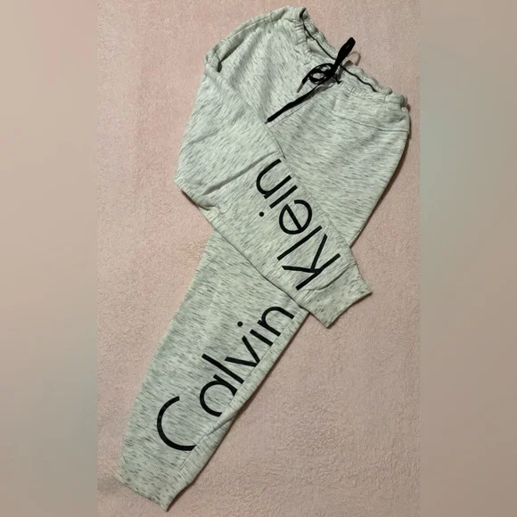 Calvin Klein Light Heather Grey Drawstring Waist Joggers - M - Picture 1 of 8